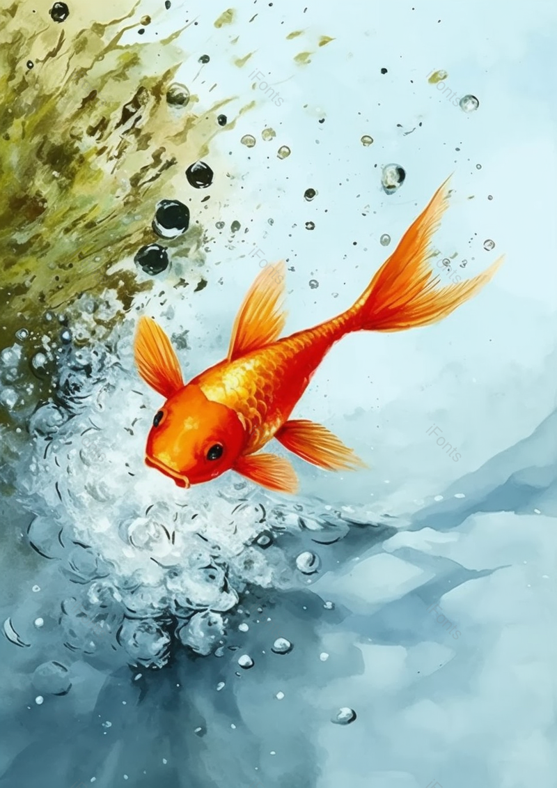 水墨风水草金鱼手绘背景,插画/手绘图,插画/手绘图库,插画/手绘图下载,插画/手绘